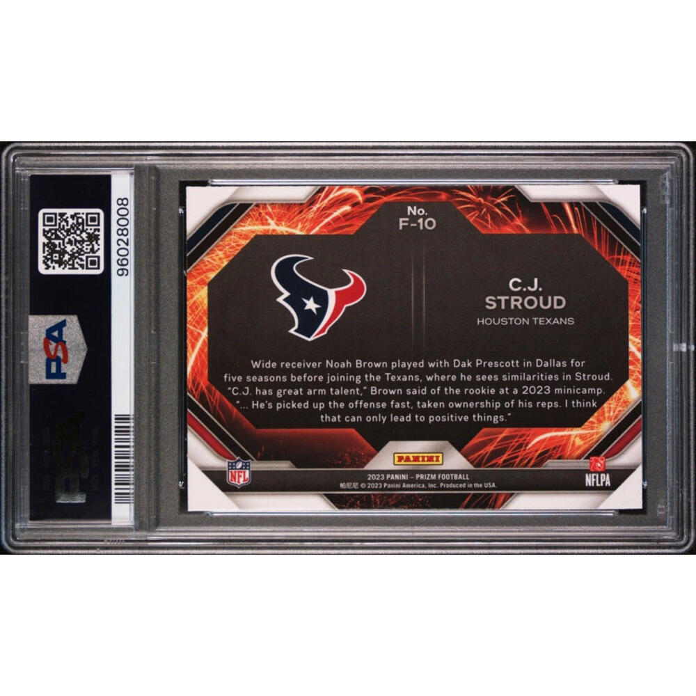 2023 Panini Prizm Fireworks #F10 CJ Stroud RC Rookie Card PSA 10 Gem Mint - Picture 4 of 4